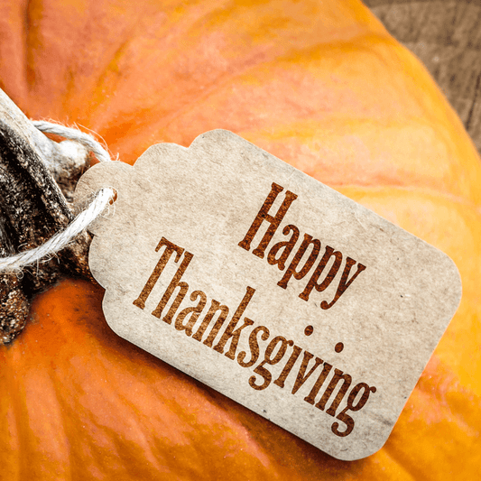 Happy Thanksgiving Tag on a pumpkin