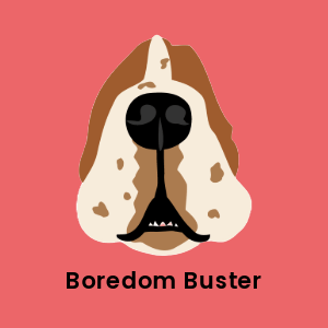 Bulldog nose on a pink background with 'Boredom Buster