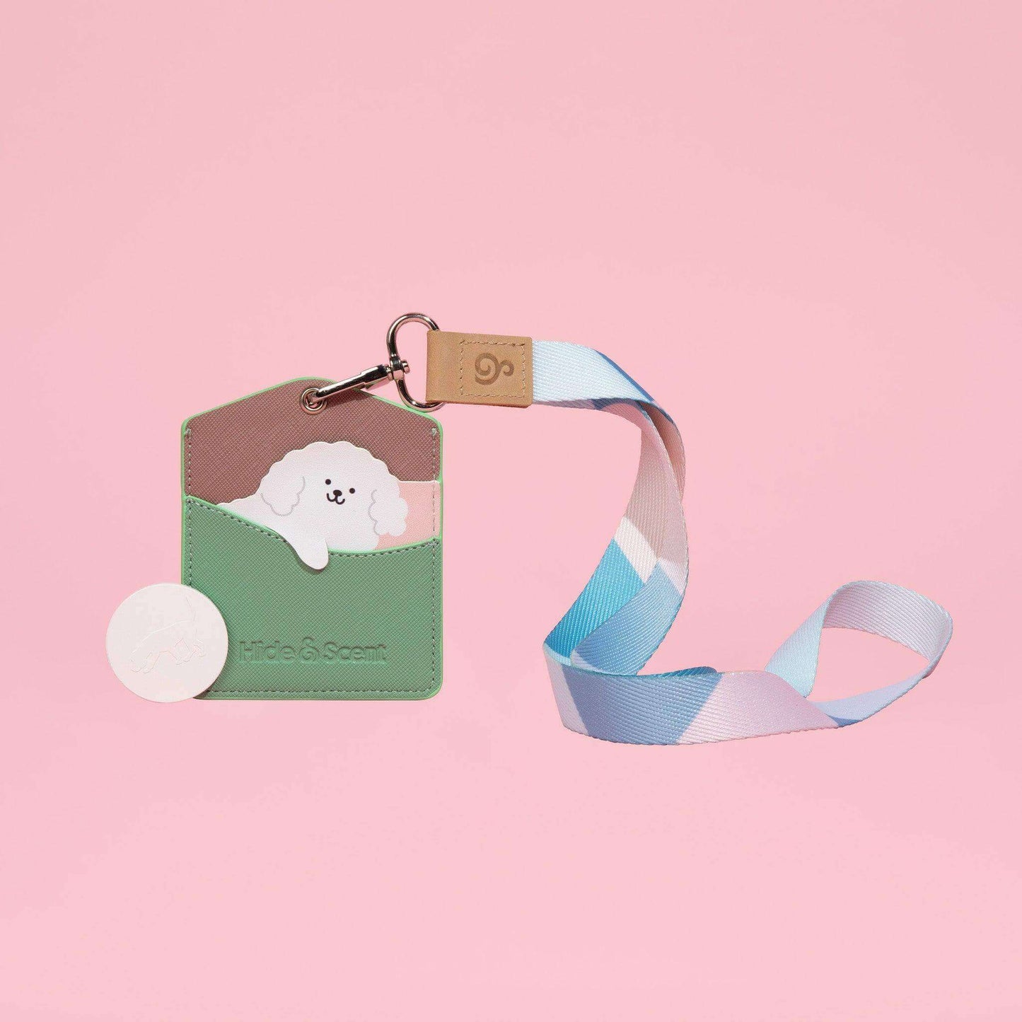 Hide&Scent Standard Edition pouch with Bella-style blue and pink rope and scent stone for a boredom-busting sniffing game for dogs.