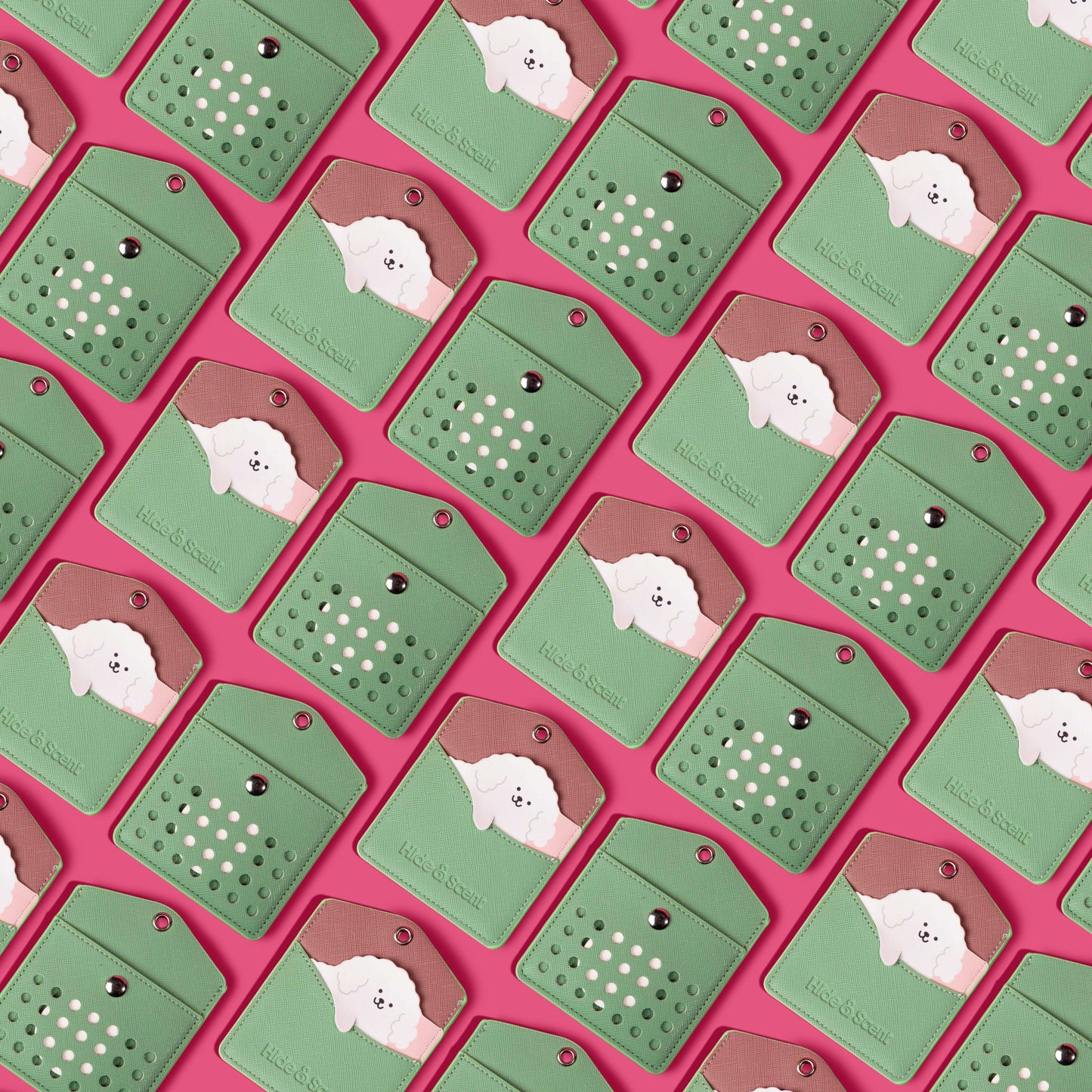 Hide&Scent Standard Edition game kit pouches shown front and back, featuring a dog peeking out—fun boredom busters for dogs.