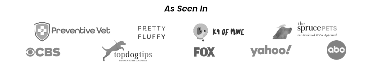 Brand logos of media outlets and publications that featured or recommended Hide&Scent sniffing games for dogs.