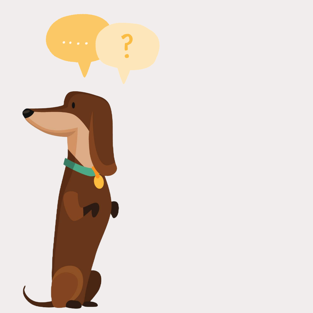  A curious Spaniel stands on its hind legs, gazing off into the distance. Word bubbles with question marks float above its head, suggesting it's deep in thought or trying to figure something out.